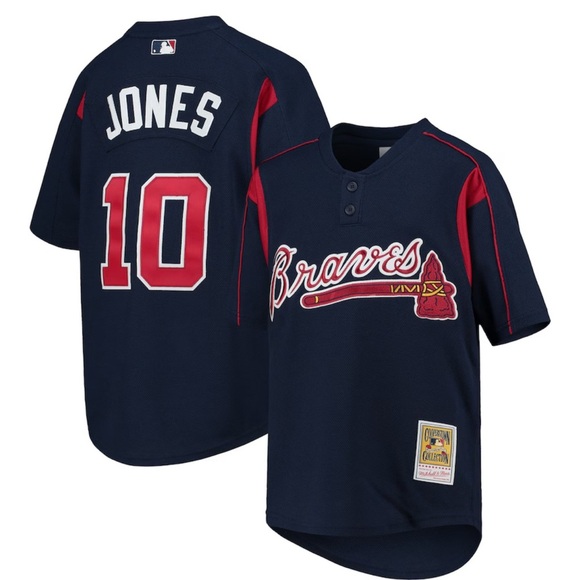 Atlanta Braves Chipper Jones Mitchell & Ness Navy Cooperstown Collection M - Picture 1 of 4